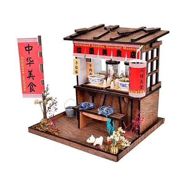 Maison de poupée modèle de bâtiment Ancien de Style Chinois Restaurant gastronomique de Ramen avec kit de Meubles Assemblage 