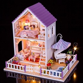 YEHEI Bricolage Bois Miniature Maison de poupée lumière LED Villa série Tous Les Meubles Ensemble Enfants Enfants Cadeau Mais