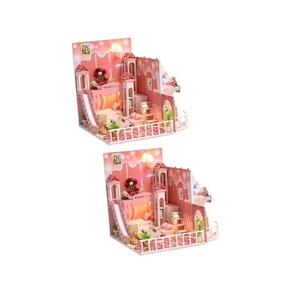 Toyvian 2 Pièces Modèle De Maison Bricolage Maison Mini Maison Kit Cadeau danniversaire Hommes Et Femmes Miniature en Bois