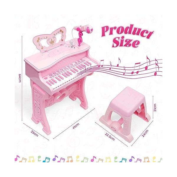 Piano pour Enfants - Instrument de Musique électronique avec 37 Touches pour Filles, Cadeau, Jouet éducatif avec Pieds Amovib