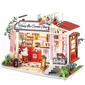 Maison de Poupée avec Meubles et Lumière LED, Maison de Poupées en Bois, Maison Miniature a Construire à Léchelle 1:24, Meil