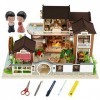 YIHANGG Kit De Maison De Poupée Miniature Bricolage avec Meubles Mini Maison en Bois 3D Lumières LED Enfants Anniversaire Cad