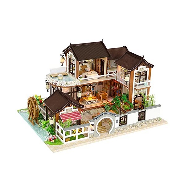 YIHANGG Kit De Maison De Poupée Miniature Bricolage avec Meubles Mini Maison en Bois 3D Lumières LED Enfants Anniversaire Cad