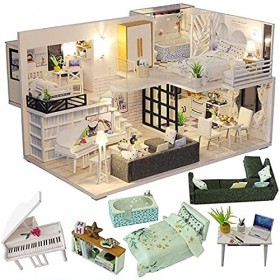 QLLL Maison de Poupée DIY avec Meubles - Maison de Poupées en Bois 3D Plus Anti-Poussière e Mouvement Musical - Maison Miniat