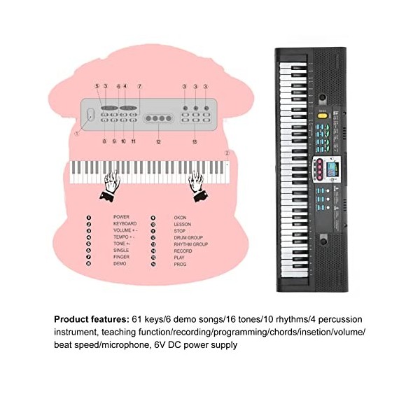 Clavier électrique à 61 Touches,Clavier de Piano,avec Microphone,câble USB,Piano pour Apprentissage précoce, Clavier de Musiq
