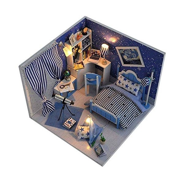 Bricolage Maison de Poupées en Bois Cottage Loft Kit Miniature Artisanat pour Bébé - Modèle de Villa Ciel Étoilé et Mobilier 
