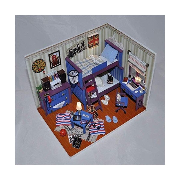 Puzzles 3D Kit de Maison en Bois Bricolage, Accessoires de Meubles de Maison de poupée créatifs de Temps Bleu de mer, Jouets 