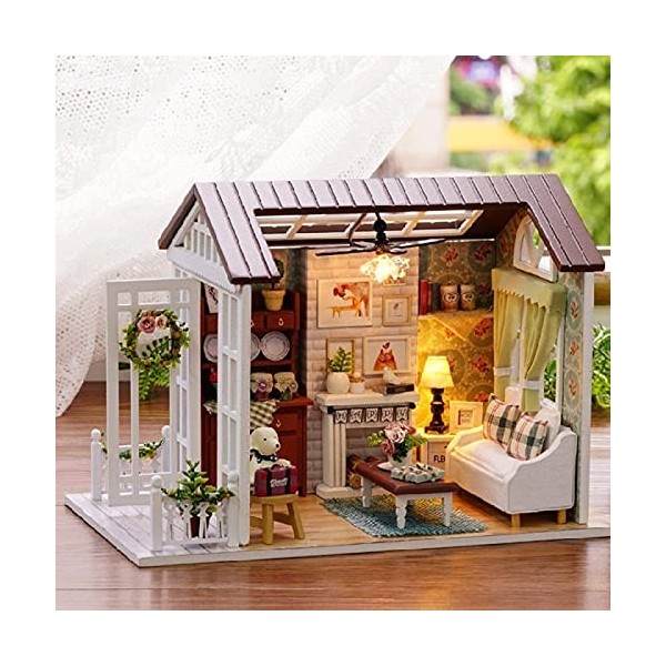 Bricolage Maison de poupée Miniature en Bois avec Meubles et Accessoires, Salon Chambre Cuisine Salle de Bain Cadeau pour Ann