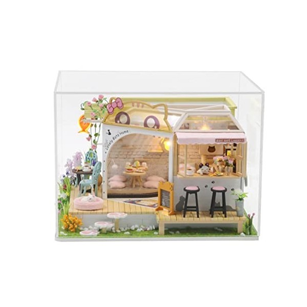 BESSTUUP Maison de poupée miniature avec ensemble de meubles réalistes, kit de maison de poupée en bois 3D à faire soi-même, 