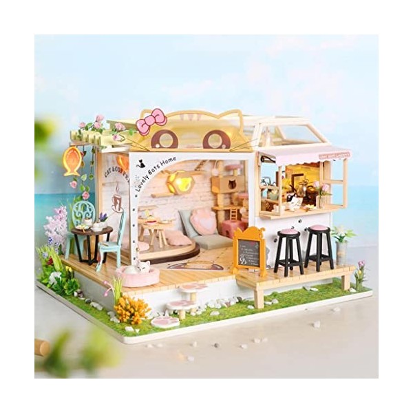 BESSTUUP Maison de poupée miniature avec ensemble de meubles réalistes, kit de maison de poupée en bois 3D à faire soi-même, 