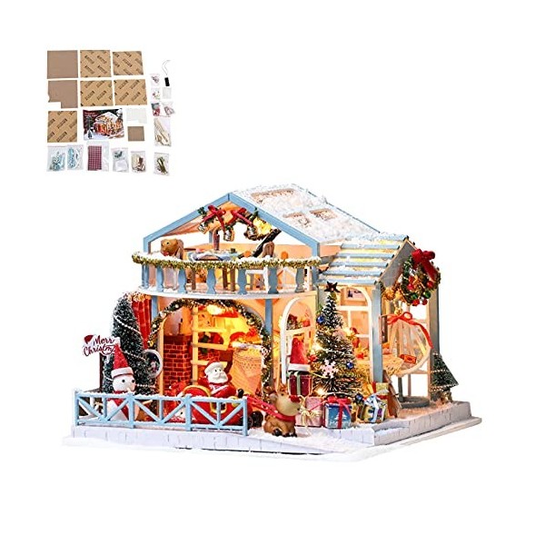 NIRUPAMA Maison De Poupée Miniature Assemblée en Bois De Noël, avec Meubles, Modèle De Jouet, Cadeau danniversaire pour Adul