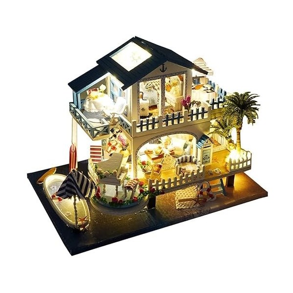 Maison de poupée miniature en bois japonais/bord de mer/marché automobile Kit de maison de poupée bricolage construction de v
