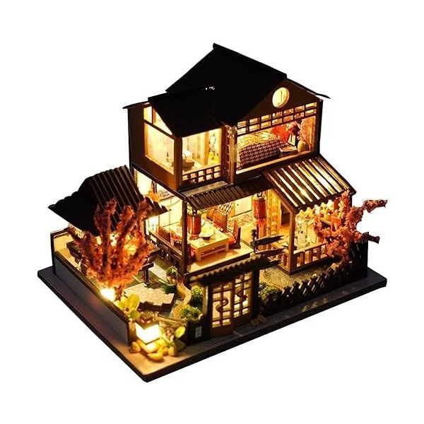 Maison de poupée miniature en bois japonais/bord de mer/marché automobile Kit de maison de poupée bricolage construction de v
