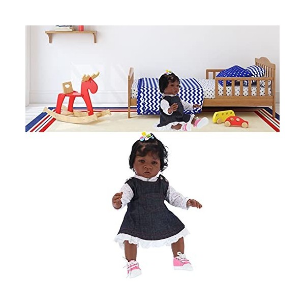 Vakitar 55 cm Enfant en Bas âge Gril bébé poupée Mignon réaliste Peau Noire Reborn bébé poupée Enfants Jouet, pour la Maison,