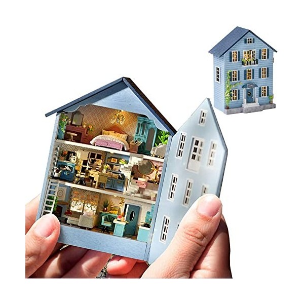 Kit de meubles en bois miniatures pour maison de poupée, mini maison de poupée faite à la main avec LED, jouets créatifs en b