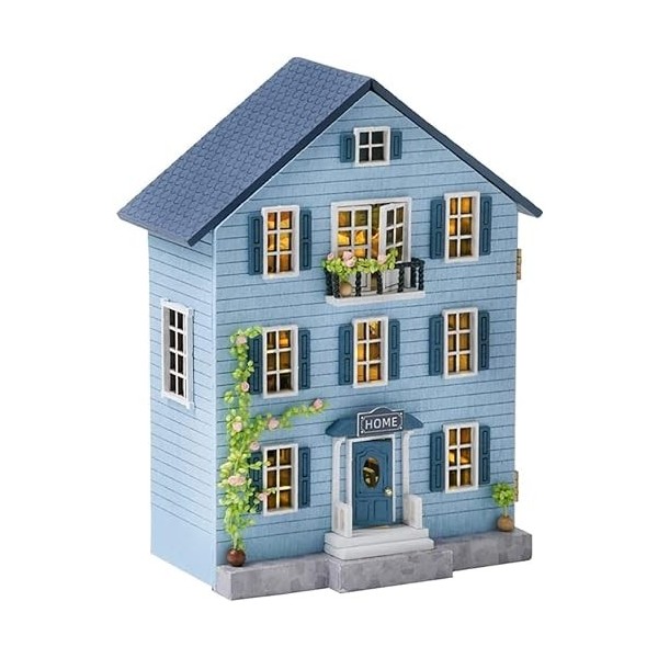 Kit de meubles en bois miniatures pour maison de poupée, mini maison de poupée faite à la main avec LED, jouets créatifs en b