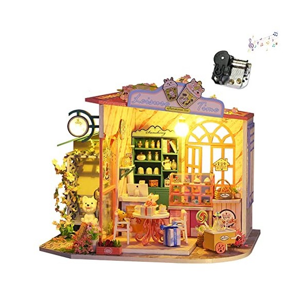 XLZSP DIY Maison de poupée miniature en bois Kit de dessert créatif chambre à coucher maison avec meubles Kit pour les amoure