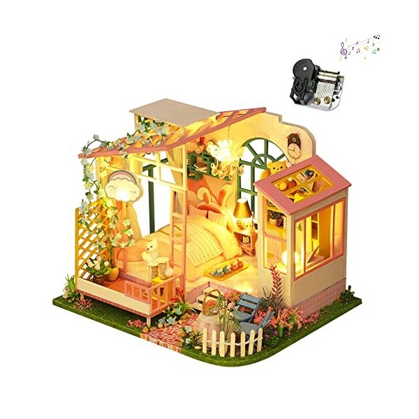 XLZSP DIY Maison de poupée miniature en bois Kit de dessert créatif chambre à coucher maison avec meubles Kit pour les amoure