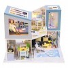 Kit de Construction de Maison Miniature Bleu Loft Villa Dollhouse avec lumières LED Meubles en Bois Jouets créatifs journée d