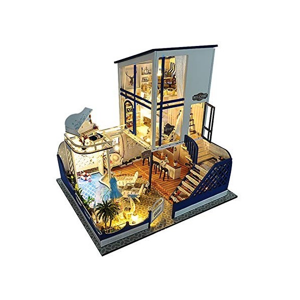 luckiner Kit de meubles miniatures en bois avec housse de protection contre la poussière, mini maison en bois 3D avec LED pou