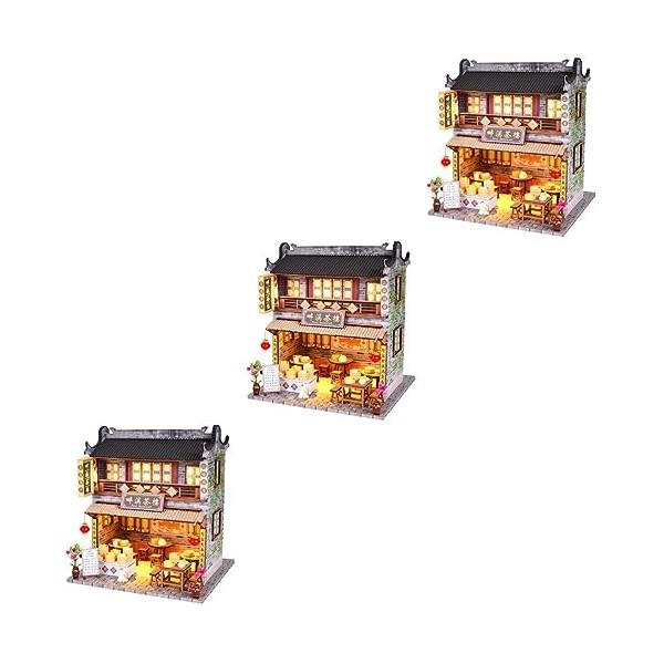 3 Pcs DIY Cottage Train Jouets Micro Jouets Train Décor Décor Chinois Maison en Verre Mini Maison Modèle À La Main Assembler 