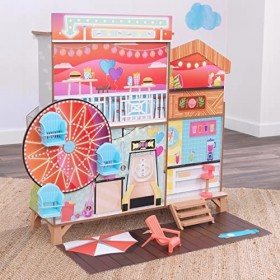 KidKraft Grande Roue Maison de Poupée en Bois incluant Accessoires et Mobilier, 3 étages de Jeu avec Hamac et Chaise de Plage