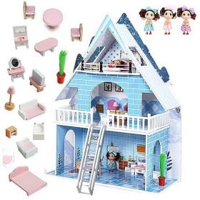 Maison de poupée avec 18 Meubles de poupée et Accessoires descalier 3 étages Grande Maison de poupée Jouet de rôle pour Enfa