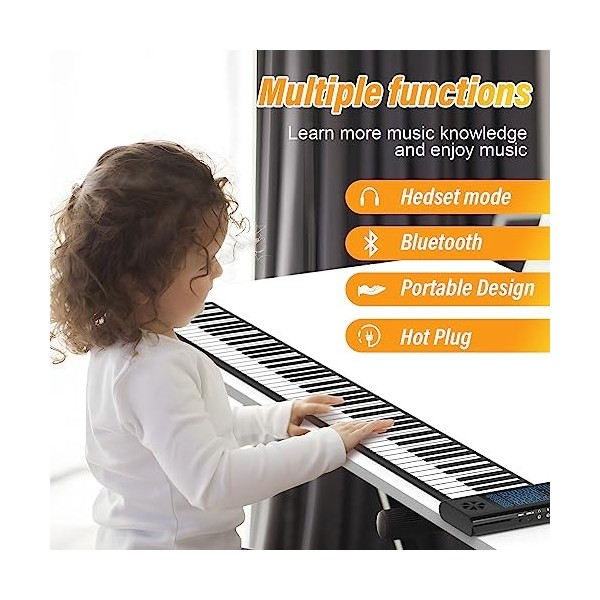 OYAYO Piano enroulable portable à 88 touches avec Bluetooth MIDI avec 128 tons et rythmes, support de clavier de piano enroul