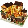 XLZSP DIY Maison de poupées chinoise Villa miniature Kit avec musique et anti-poussière Étang de lotus, étang, maison de poup