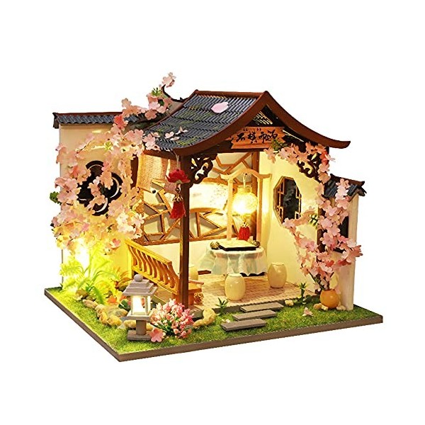 Kisoy Maison de poupée miniature avec kit de meubles, fait à la main, studio dart chinois, modèle de maison à faire soi-même