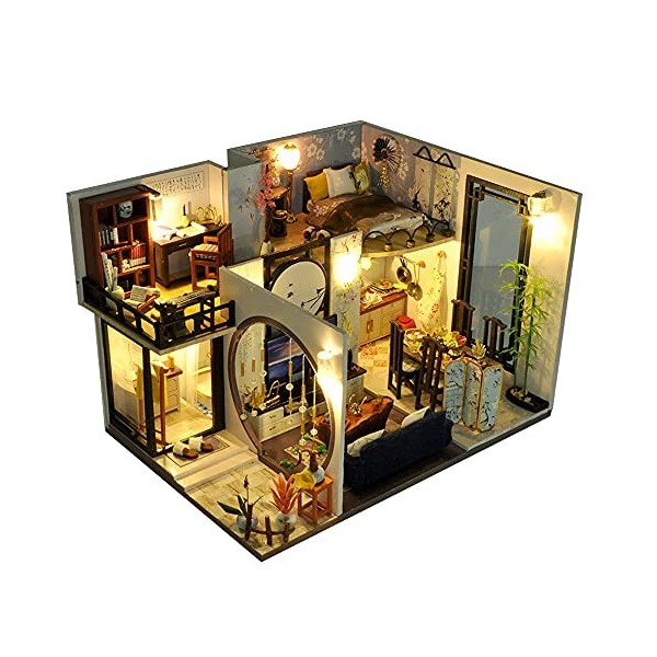 Flever Maison de poupée miniature DIY Maison de style chinois, chambre créative avec meubles pour cadeau romantique Saint Val