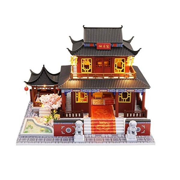 Modèle de Maison de poupée de Ville Ancienne de Style Chinois Bricolage avec lumière LED Kit de Maison de poupée Miniature av