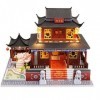 Modèle de Maison de poupée de Ville Ancienne de Style Chinois Bricolage avec lumière LED Kit de Maison de poupée Miniature av