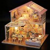 Maison de poupée Bricolage en Bois Kit de Maison de poupée dassemblage Miniature avec Meubles, idée de pièce créative à léc