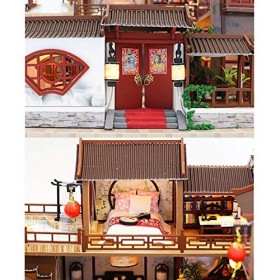 LANGWEI Dollhouse DIY Ensemble de Chambre Miniature, Meubles Miniatures de Cour Chinoise | Kit de Maison de poupée Bricolage 
