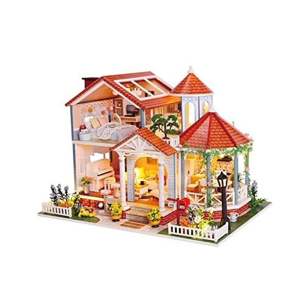 perfk Maison de Poupées en Bois 3D avec Meubles et Accessoires Maison de Poupée en Bois pour