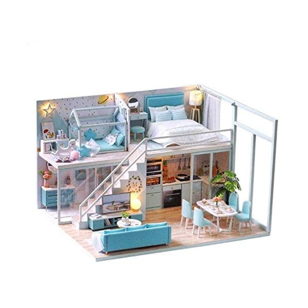 XZJJZ Maison de poupée Miniature avec des Meubles, Bricolage Maison de poupée Kit Plus étanche à la poussière et la Musique M