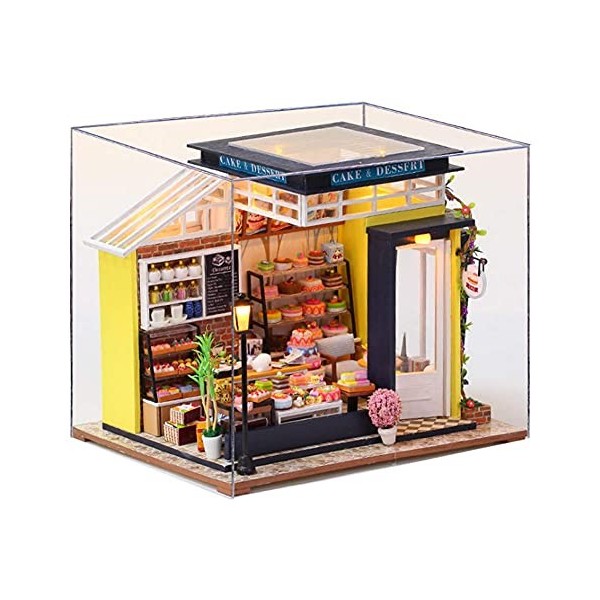 DIY Miniature Dollhouse Kit 3D Street Cake Shop Modèle en Bois Magasin De Bonbons Assemblé À La Main Maison De Poupées Créati