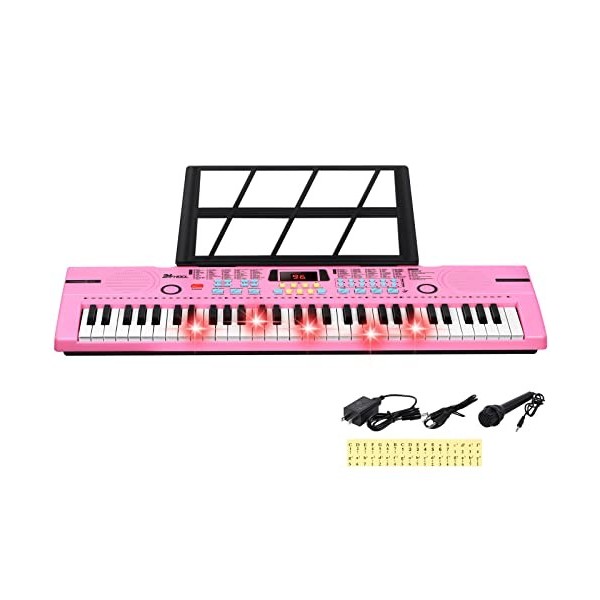 24HOCL Clavier de piano électrique à 61 touches éclairées, musical numérique, 200 rythmes, écran LCD pour enfants débutants