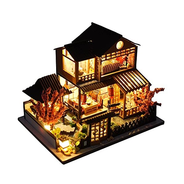 Kit de maison de poupée bricolage de style japonais meubles miniatures faits à la main lumières LED kit de maison de poupée e