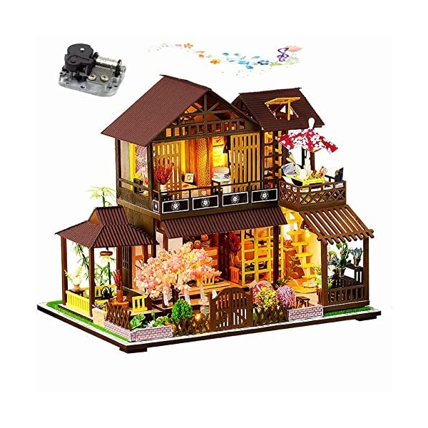 Kit de maison de poupée bricolage de style japonais meubles miniatures faits à la main lumières LED kit de maison de poupée e