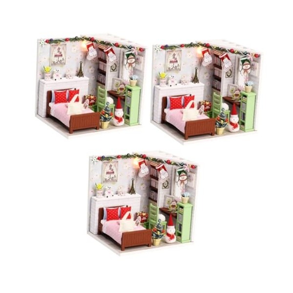 Toyvian 3 Ensembles Enfants Cadeau De Noël Miniature Cabine Mini Maison De Poupée Modèle De Maison De Poupée Meubles Maison D