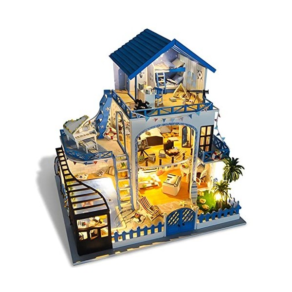 JOKIVTOU Kit De Maison De Poupée Miniature Et De Meubles De Bricolage, Mini Modèle De Maison De Poupée en Bois 3D, Kit De Mai