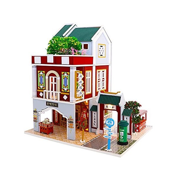 Maison en Bois Bricolage Maison de poupée Jouet Cadeaux créatifs Anniversaire avec Meubles et Accessoires, Salon Chambre Cuis