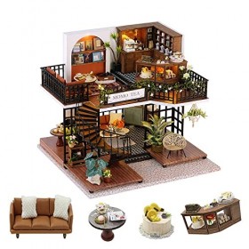 Flever Maison de poupée miniature DIY Kit de maison créative avec meubles pour œuvre dart romantique Cadeau Forest Teashop 
