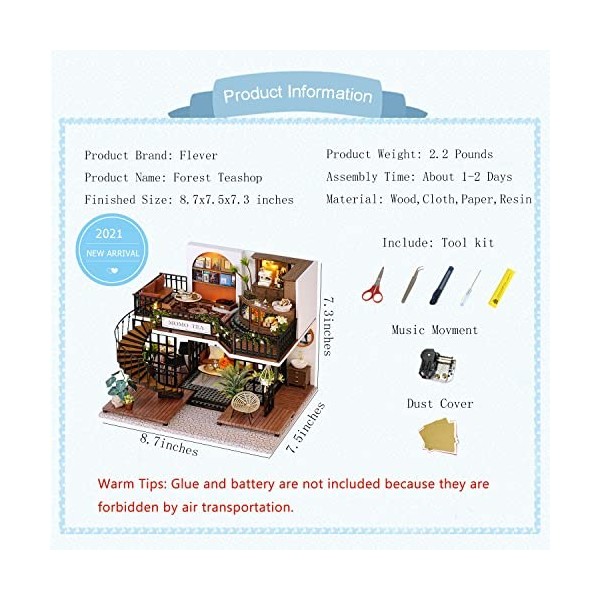 Flever Maison de poupée miniature DIY Kit de maison créative avec meubles pour œuvre dart romantique Cadeau Forest Teashop 