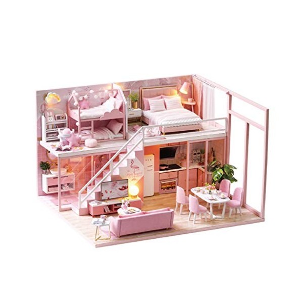 Boîte à musique maison de poupée miniature en bois avec couvercle et lumière LED pour adultes et filles, cadeau danniversair