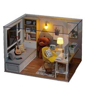 Healthyfanrong Bricolage Chalet en Bois Villa Cadeau Fait à la Main Mini Maison de poupée kit de Bricolage avec des Meubles e