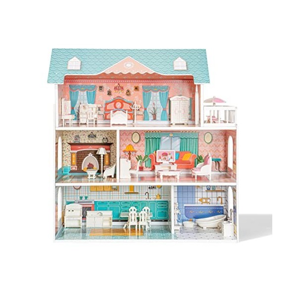 Maison de poupée en bois avec meubles et accessoires, maison de jouet de rêve, maison de poupée à partir de 3 ans