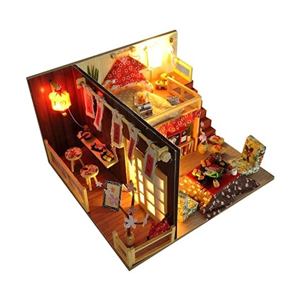 pièces maison de poupée bricolage, kit de maison miniature délicate avec lumière LED - modèle de maison de poupée 3D modèle d